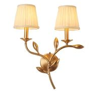 Creative Leaf-Shaped Copper Wall Sconces with Simple Fabric Lampshade, Modern Decorative Wall Mounted Light Fixtures for Bathroom, Hallway, Porch, Living Room, Indoor Accent Wall Lamps(2-light)