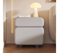 Creative Leather Nightstand with Hidden Handles Wood Bedside Table 2Der Sto Side net for Bedroom & Living Room Light Gray 30cm/11.8"
