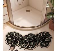 Creative Leaves Curved Bath Mat Shower Mats for Round Bathroom and Shower, Fast Drying & Strong Absorbent Corner Bath Mat, Rubber Non-Slip Bottom, Easy to Clean, 45x100cm(18x40inch),Dark Green