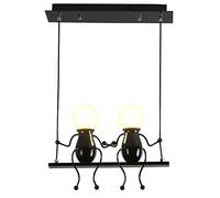 Creative LED Pendant Lighting Ceiling Modern Double Little People Pendant Light Fitting Adjustable Hanging Lights Dining Room Deco Iron Cartoon Doll Chandeliers Ceiling Lights 2×E27 Baking Paint Black