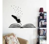 Creative Library, Learning wall, Open Book, Feather Text, Literary Writer, Art Decals, School Stickers