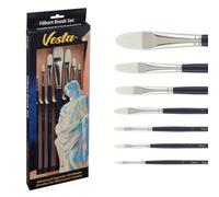 Creative Mark Vesta Synthetic Bristle Artist Paint Brushes for Acrylic Painting - Long Handle Acrylic Paint Brush Set of 7 Mimics Chungking Bristles for Oils and Alkyds - Filbert Sizes 0,1,2,4,6,8,12