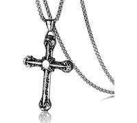 Creative Men Vintage Titanium Steel Jesus Cross Pendant Chain Necklace Party Jewelry Stylish Durable