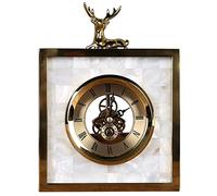 Creative Metal Desk Clock Simple Modern Deer Head White Shell Clock Transparent Mechanical Movement Desk Living Room TV Cabinet Decoration (Color : Gold, Size : 22x16.5x