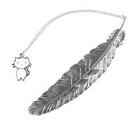 Creative Metal Feather Bookmark - Silver Bookmark with White Cat Pendant, Christmas Gifts Birthday Presents for Women, 4.5Inch Metal Bookmark with Clear Texture