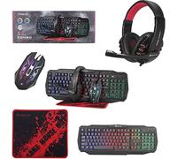 Creative Mind Gaming 104 Keys Keyboard, Rainbow Backlit, 3-Step DPI Selector Optical Mouse, Gaming Headset with Microphone and Mouse Pad For PC, Laptop, PS4, Xbox One, 4 in 1 Gift Box Edition (Black)