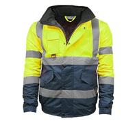Creative Mind Men’s High Visibility Reflective Winter Bomber Jacket Adults Hi Vis Work Wear Concealed Hood Coat S-3xl Water Proof Two Tone - Heavy Duty (UK, Alpha, L, Regular, Regular, Yellow Black)