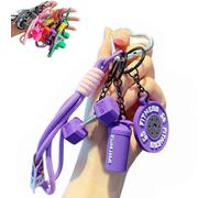 Creative Mini Gym Barbell Plate Keychain, Kettlebell Dumbbell Keychain set Silicone keyring, Pocket Motivator for Workout Enthusiasts (Purple)