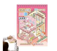Creative Miniature Scene Stickers, 3D Stereo Effects, House Scenery Stickers, Relaxing Craft Stickers, 20 Scenes in Pink Bag with Hanging Hole, for Model Making, Notebooks, Decoration