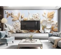 Creative Minimalist Three Dimensional Golden Leaves Flowers 3D Wallpaper Easy Install Feature Office Living Room Sofa Bedroom TV Background Wall Decoration-150cm×105cm