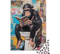 Creative Monkey Reading Jigsaw Puzzle for Adults 1000 Piece Jigsaw Puzzle Colorful Graffiti Style Puzzle Game for Family Relaxation Focus Home Decor Gift 38x26cm/1000pcs