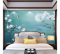 Creative Moon Branches Flowers Flying Birds 3D Wallpaper Premium Textured Silk Study Dining Living Room Bedroom Sofa TV Wall Easy Install-400cm×280cm