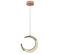 Creative Moon Pendant Lamps LED Tricolor Lights Pendant Light with Crystal Acrylic Diffuser, Light Copper Metal Crescent Ceiling Hanging Lamp Bedroom Kitchen Dining Room Chandelier