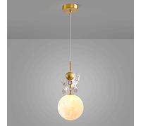 Creative Moon Pendant Light Fixture, Golden Metal Chandelier with 3D Printing Art Lampshade, Children's Room Astronaut Atmosphere Lamp, Modern G9 Socket Bedside Hanging Lamps