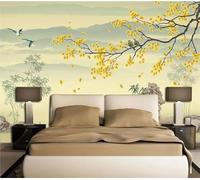 Creative Mountain Bamboo Flying Bird Ginkgo Leaf 3D Wallpaper Silky Texture Home Study Office Grey Dining Room Sofa Bedroom Living Room TV Backdrop-300cm×210cm