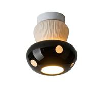 Creative Mushroom Flush Mount Ceiling Light, Red Spotted Ceramic Lamp for Kids Room, Modern Semi Flush Mount for Hallway & Balcony, Unique Dopamine Design (Black 6.1)