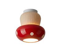 Creative Mushroom Flush Mount Ceiling Light, Red Spotted Ceramic Lamp for Kids Room, Modern Semi Flush Mount for Hallway & Balcony, Unique Dopamine Design (Red 6.1)