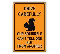 Creative New Warning The Warning Drive Carefully Our Squirrels Can't Tell One Nut from Another Humor Caution Industrial Road Metal Tin Yard Sign 8x6inch