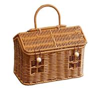 Creative Organizer Rustic Decor, 24x14x16cm, Wicker House-shaped Storage Basket With Lid, Retro Rattan Hand Basket For Wedding/birthday Favor Box, For Toy Toiletries Snack Fabric Camping Picnic