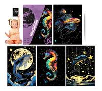 Creative Pack - A4 Handmade Glitter Drawing Sheets, Landscape Animal Cards | Scratch-Off Art Kit With Tools For Kids Adults, Graffiti Supplies For Fun Learning Hobby Gifting Sketching