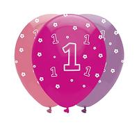 Creative Party 1st Birthday Party Balloons, 6 Pink and Purple Balloons, 1st Birthday Decorations, Number Balloons, 1st Birthday party decorations for boys and girls, Latex Balloons RB300