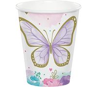 Creative Party Butterfly Paper Cups, Birthday Party Decorations, Pack of 8 Disposable Cups, Party Decorations Supplies, PC354584, Purple, Pink, and Blue, 256ml (9floz)