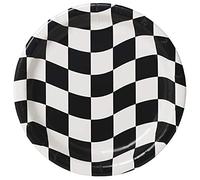Creative Party Checkered Racing Round Paper Dinner Plates, 9"-8 Pcs, Black/White