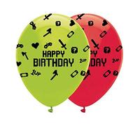 Creative Party Digital Gaming Birthday Balloons, 6 Green & Red Gaming Party Balloons, Happy Birthday Balloons for Boys and Girls, Party Balloons, Birthday Party Supplies, RB323