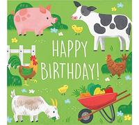 Creative Party Farm Party Napkins, 33cm (13 inch), Thick and Strong Lunch Napkins 2 ply, Multi-Coloured, Farm Party Decorations, Farm Animals Childrens party napkins, PC368232