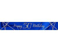 Creative Party Happy 50th Birthday Foil Banner 2.74 m Length, Navy/Gold Geode, (J037)