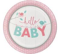 Creative Party Hello Baby Paper Dinner Plate Pink/green/white (One Size)