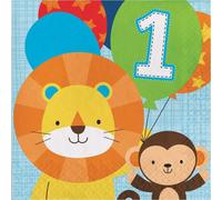Creative Party One Is Fun Zoo Animals Lunch Napkins (Pack Of 16) Multicoloured (One Size)
