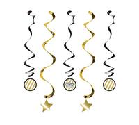Creative Party PC318119 Personalise Black and Gold Hanging Swirl Decorations-5 Pcs