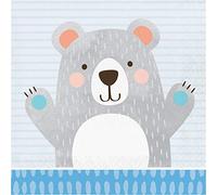 Creative Party PC336059 Napkins Blue Birthday Bear 2-Ply Lunch Paper Napkins-16 Pcs, Multicolor, 6.5"