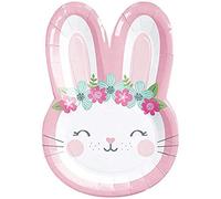 Creative Party PC336654 Pink Birthday Bunny Shaped Paper Dinner Plates, 8 Pcs, Multicolor,0.5x6x8.75inc.