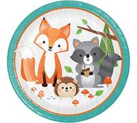 Creative Party PC343945 Wild One Woodland Animals Paper Dinner Plates-8 Pcs, Multicoloured, 9"