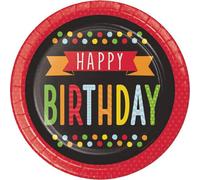 Creative Party Polka Dot Birthday Dinner Plate (Pack Of 8) Multicoloured (One Size)