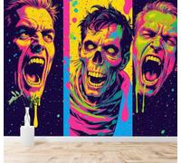 Creative Personalised Colourful Portrait Screaming Man With Neon Paint Splattered Across 3D Wallpaper Silky Texture Home Study Office Grey Dining Room Sofa Bedroom Living Room TV Backdrop-200cm×140cm