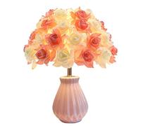 Creative Pink and White Roses Table Lamp with Pink Ceramic Vase Base - Romantic Flower Bedside Lamp for Bedroom and Living Room Night Lamp Ornaments Wedding Decoration
