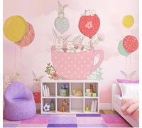 Creative Pink Hot Air Balloon Cartoon Rabbit 3D Wallpaper Easy Install Feature Office Living Room Sofa Bedroom TV Background Wall Decoration-250cm×170cm