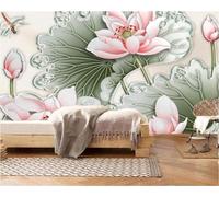 Creative Pink Lotus Dragonfly Lotus Leaf Modern 3D Wallpaper Premium Textured Silk Neutral Tones Material Ideal for Living Room Bedroom-150cm×105cm