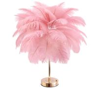 Creative Pink Ostrich Feather Table Lamp Bedside Lamp Light Luxury and Elegant Lampshade Night Light Table Lighting for Living Room Bedroom Home Decoration, Plug-in