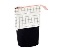 Creative Plaid Canvas Pen Bag Folding Stationery Case for Artists Students | Secure Zip Closure, Adjustable Height, Lightweight Carry, Stores Pencils, Erasers and Other Supplies on Desks