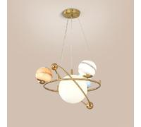 Creative Planet Chandelier for Kids Bedroom 7 Lights Modern Gold Glass Globe Pendant Lamp Large Round Ring Astronaut Lamp Ceiling Pendant for Girls Bedroom