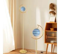Creative Planet Floor Lamp Orange/Blue Glass Ball Shade Standing Lamps G9 Adjustable Light Source Vertical Lamp Metal Lamp Body Foot Switch Reading Tall Lamps For Living Room, Bedroom Or Study (Blue