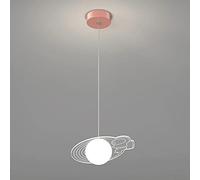 Creative Planet Pendant Light, White Glass Ball Hanging Lamp with Astronaut Decoration, Modern LED Chandelier - 5W - 6000K, Children's Room Suspension Lamps, Bedside Drop Lights
