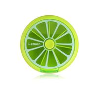 Creative Portable Mini 7 Day Weekly Circular Shape Rotary Cute Fruit Style Pill Storage Case Box(Lemon Green