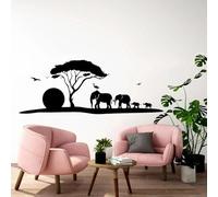 Creative Prairie Elephant Family Bird Sun Wall Sticker Playroom Bedroom African Jungle Landscape Sticker Decoration