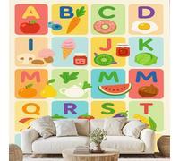 Creative Preschool Education Chart Mural Wallpaper Fruits Food Alphabet Wall Stickers Fun Learning Non-Woven Wall Paper 400x280 cm Peel and Stick Paper for Living Room Bedroom Wf155g