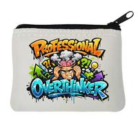 Creative Professional Overthinking Design Neoprene Coin Purse Pouch 10x11cm White
